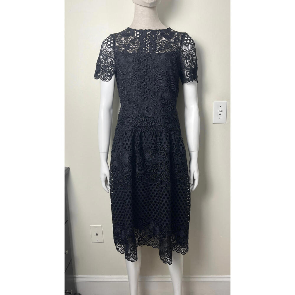 TERI JON BLACK GUIPURE LACE FLORAL CUTOUT DRESS 8 - Picture 1 of 8